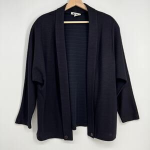 Vtg Devon Open Front Batwing Jacket Cardigan Womens Medium Black Ribbed Knit USA